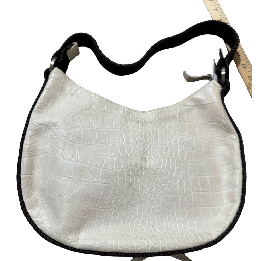Falor Le Borse Hobo Bag Cream Croc Like Leather  Braided Strap Made in Italy